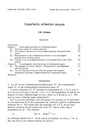 Hyperbolic Reflection Groups