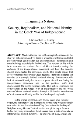 Society, Regionalism, and National Identity in the Greek War of Independence
