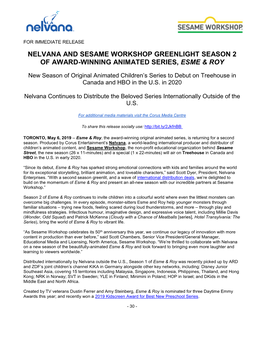 Nelvana and Sesame Workshop Greenlight Season 2 of Award-Winning Animated Series, Esme & Roy