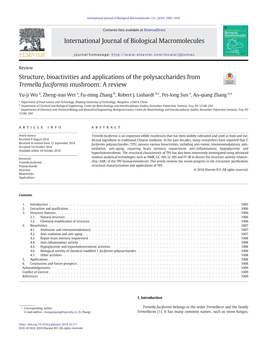 Structure, Bioactivities and Applications of the Polysaccharides from Tremella Fuciformis Mushroom: a Review