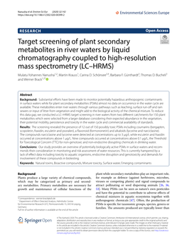 Target Screening of Plant Secondary Metabolites in River Waters by Liquid
