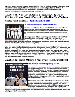 Eauction #1: a Once in a Lifetime Opportunity to Spend an Evening with Your Favorite Players from the New York Yankees!
