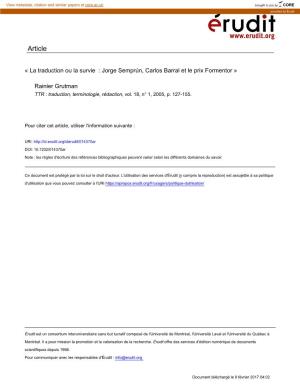 Jorge Semprún, Carlos Barral Et Le Prix Formentor »