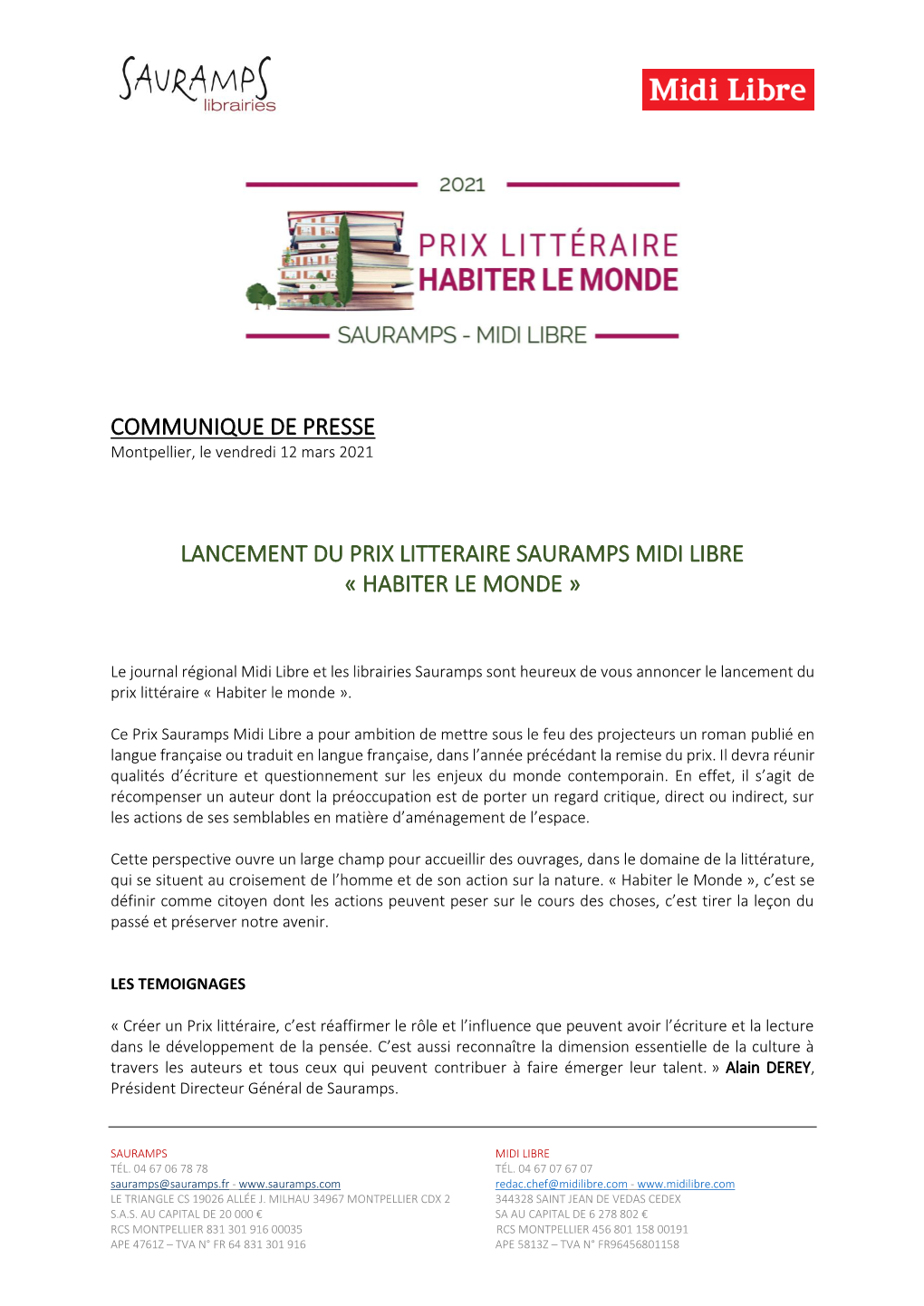 Communique De Presse Lancement Du Prix