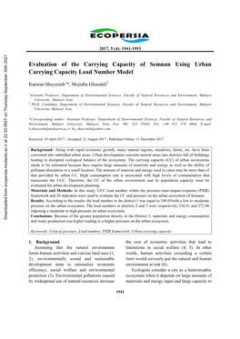 Evaluation of the Carrying Capacity of Semnan Using Urban Carrying Capacity Load Number Model