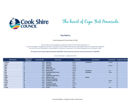 Cook Shire Council Dog Register 2020