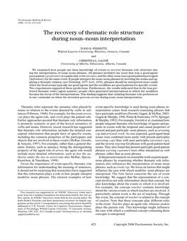 The Recovery of Thematic Role Structure During Noun-Noun Interpretation