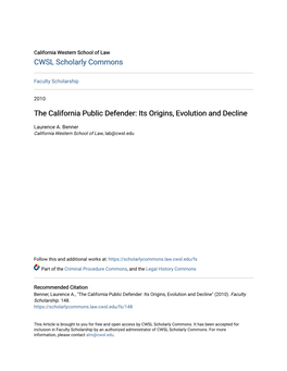 The California Public Defender: Its Origins, Evolution and Decline