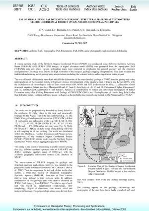 Use of Airsar / Jers-1 Sar Datasets in Geologic / Structural Mapping at the Northern Negros Geothermal Project (Nngp), Negros Occidental, Philippines