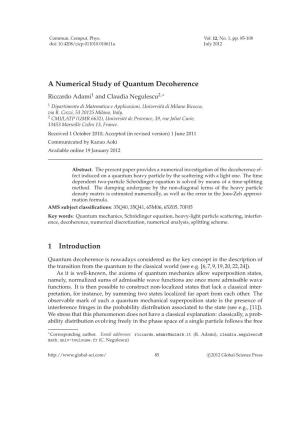 A Numerical Study of Quantum Decoherence 1 Introduction