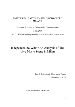 An Analysis of the Live Music Scene in Milan