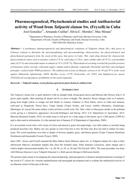 Pharmacognostical, Phytochemical Studies and Antibacterial Activity of Wood from Talipariti Elatum Sw