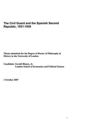 The Civil Guard and the Spanish Second Republic, 1931-1936