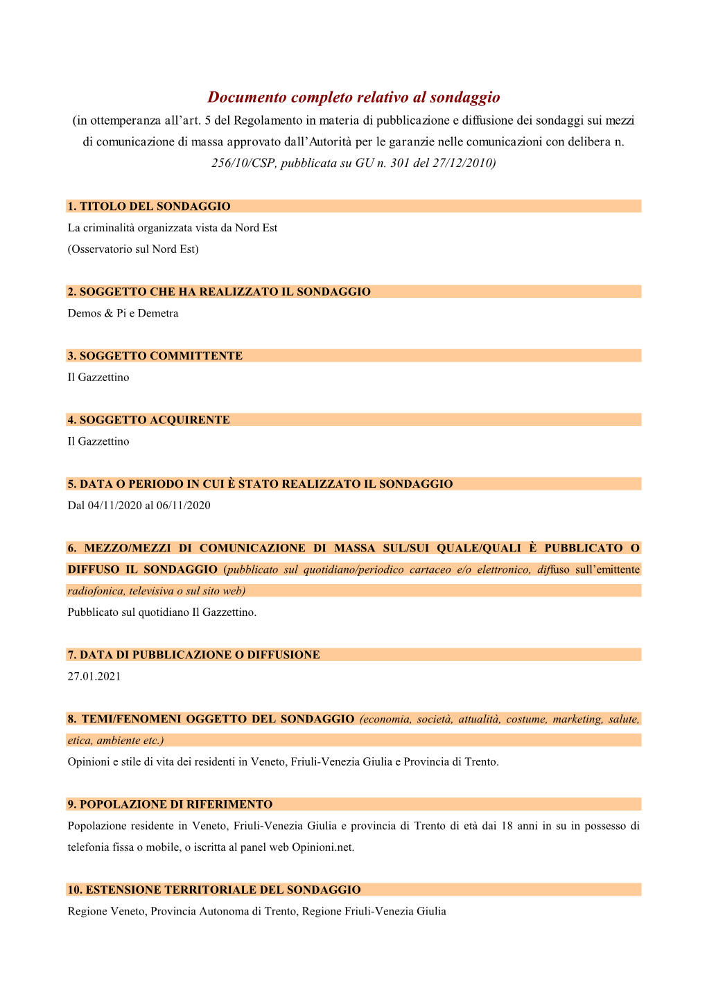 Documento Completo Relativo Al Sondaggio (In Ottemperanza All’Art