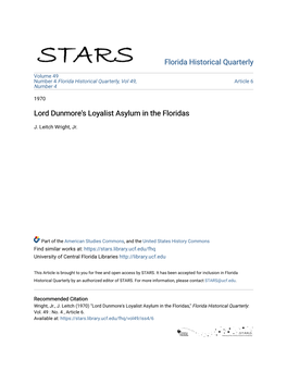 Lord Dunmore's Loyalist Asylum in the Floridas