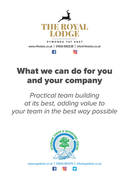 What We Can Do for You and Your Company Practical Team Building at Its Best, Adding Value to Your Team in the Best Way Possible