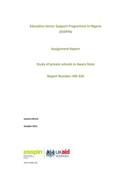 KW 326 Study of Private Schools in Kwara State