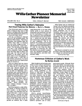 Willa Cather Pioneer Memorial Newsletter VOLUME XXX, No