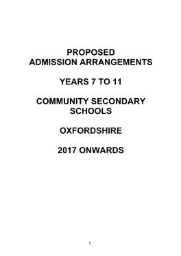 Proposed Admission Arrangements Years 7 to 11