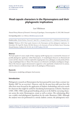 Head Capsule Characters in the Hymenoptera and Their Phylogenetic Implications