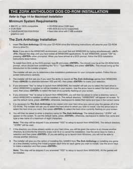 THE ZORK ANTHOLOGY DOS CD-ROM INSTALLATION Refer to Page 14 for Macintosh Installation Minimum System Requirements