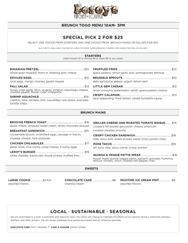 Local ∙ Sustainable ∙ Seasonal Special Pick 2 For