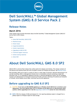 Dell Sonicwall Global Management System 8.0 Service Pack 2 Release