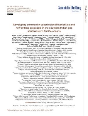 Developing Community-Based Scientific Priorities and New Drilling