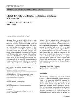 Global Diversity of Ostracods (Ostracoda, Crustacea) in Freshwater