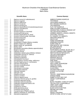 MCBG Mushroom Species List