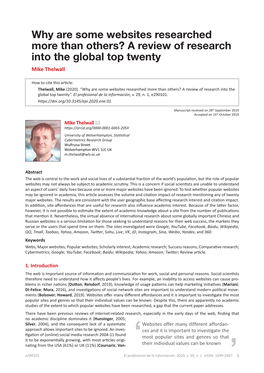 Why Are Some Websites Researched More Than Others? a Review of Research Into the Global Top Twenty Mike Thelwall