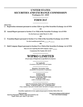 WIPRO LIMITED (Exact Name of Registrant As Specified in Its Charter)