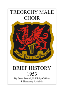 Treorchy Male Choir Brief History 1953