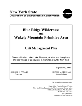Blue Ridge Wilderness Unit Management Plan