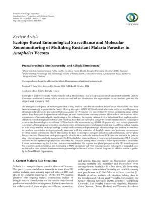 Ecotope-Based Entomological Surveillance and Molecular Xenomonitoring of Multidrug Resistant Malaria Parasites in Anopheles Vectors
