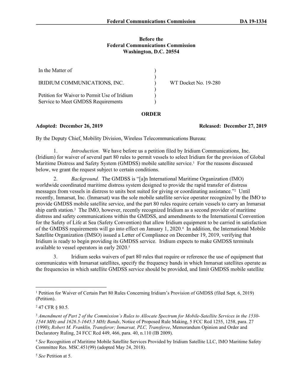 Iridium GMDSS FCC Order DA-19-1334A1.Pdf