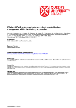 Efficient Lidar Point Cloud Data Encoding for Scalable Data Management Within the Hadoop Eco-System
