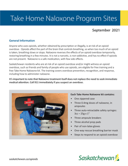 Take Home Naloxone Program Sites in Saskatchewan
