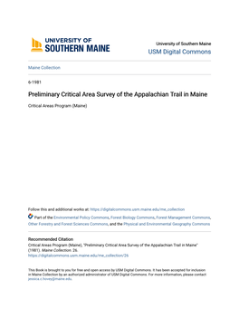 Preliminary Critical Area Survey of the Appalachian Trail in Maine