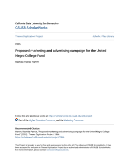 Proposed Marketing and Advertising Campaign for the United Negro College Fund