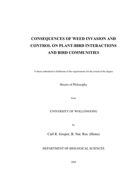 Consequences of Weed Invasion and Control on Plant-Bird Interactions and Bird Communities