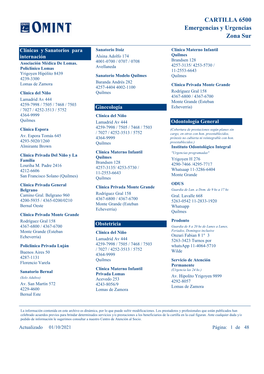 Zona Sur CARTILLA 6500 Emergencias Y Urgencias