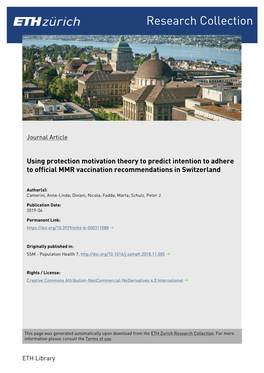 Using Protection Motivation Theory to Predict Intention to Adhere to Official MMR Vaccination Recommendations in Switzerland