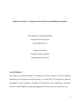 Responsive to Whom? a Comparison of the Mitterrand and Hollande Presidencies