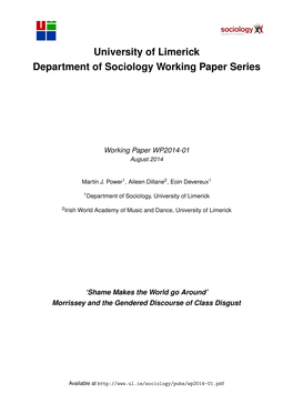 University of Limerick Department of Sociology Working Paper Series Sociology UNIVERSITY of LIMERICK