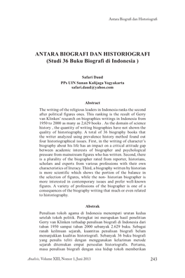 ANTARA BIOGRAFI DAN HISTORIOGRAFI (Studi 36 Buku Biografi Di Indonesia )