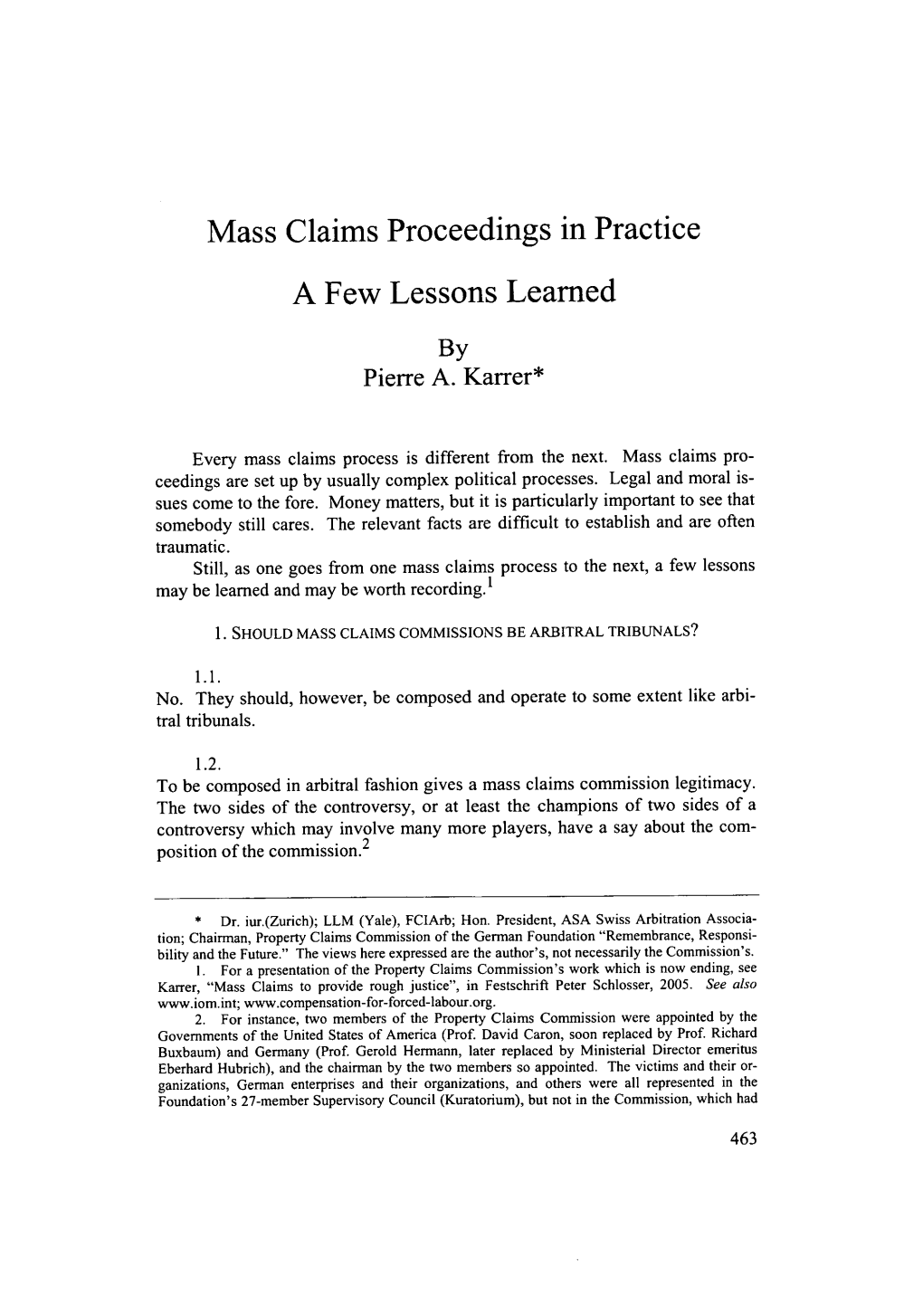 Mass Claims Proceedings in Practice a Few Lessons Learned