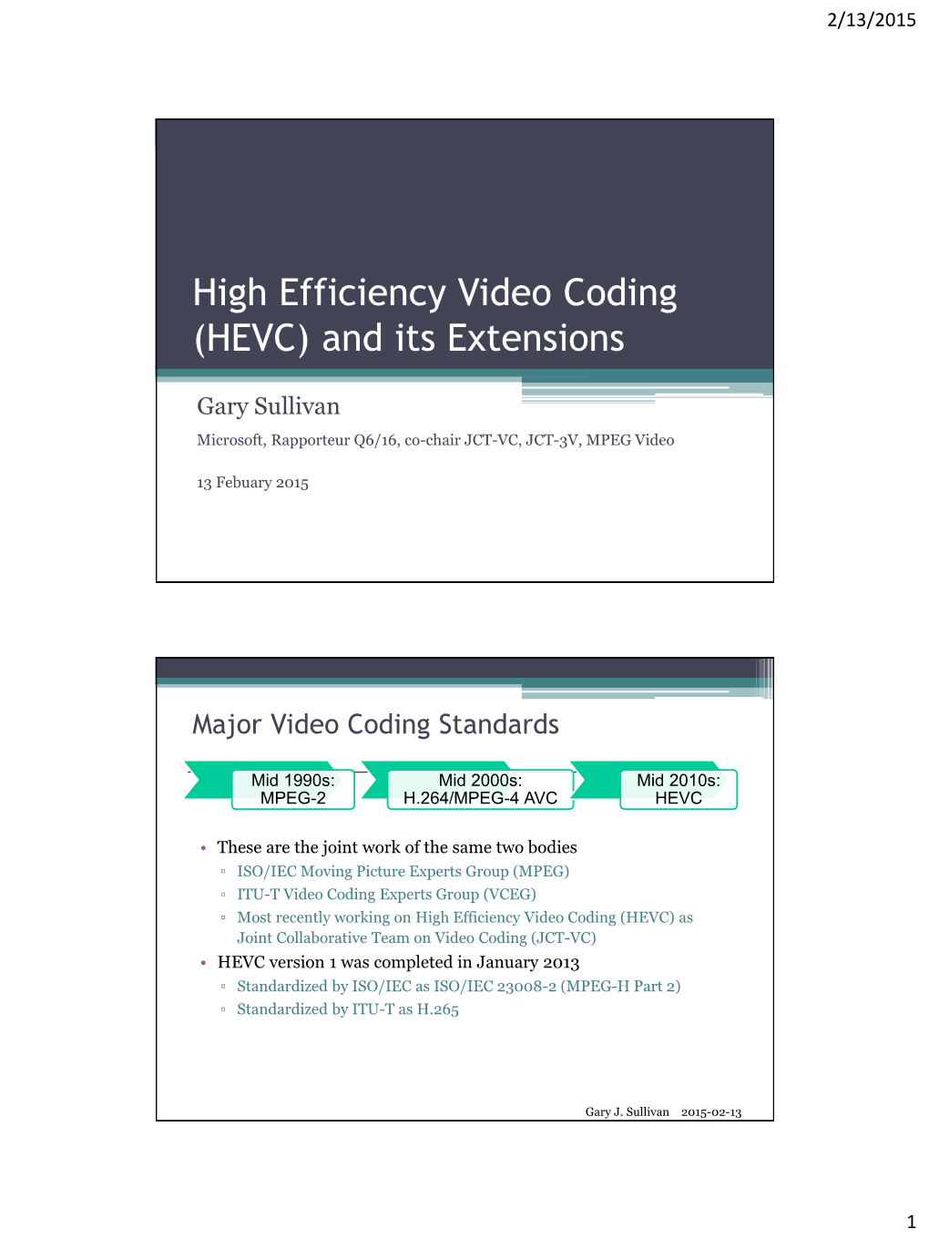 High Efficiency Video Coding (HEVC) and Its Extensions