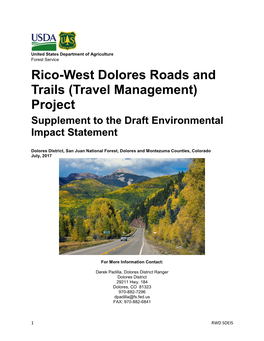 Rico-West Dolores Roads and Trails (Travel Management) Project Supplement to the Draft Environmental Impact Statement