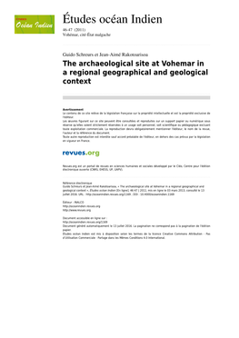 The Archaeological Site at Vohemar in a Regional Geographical and Geological Context